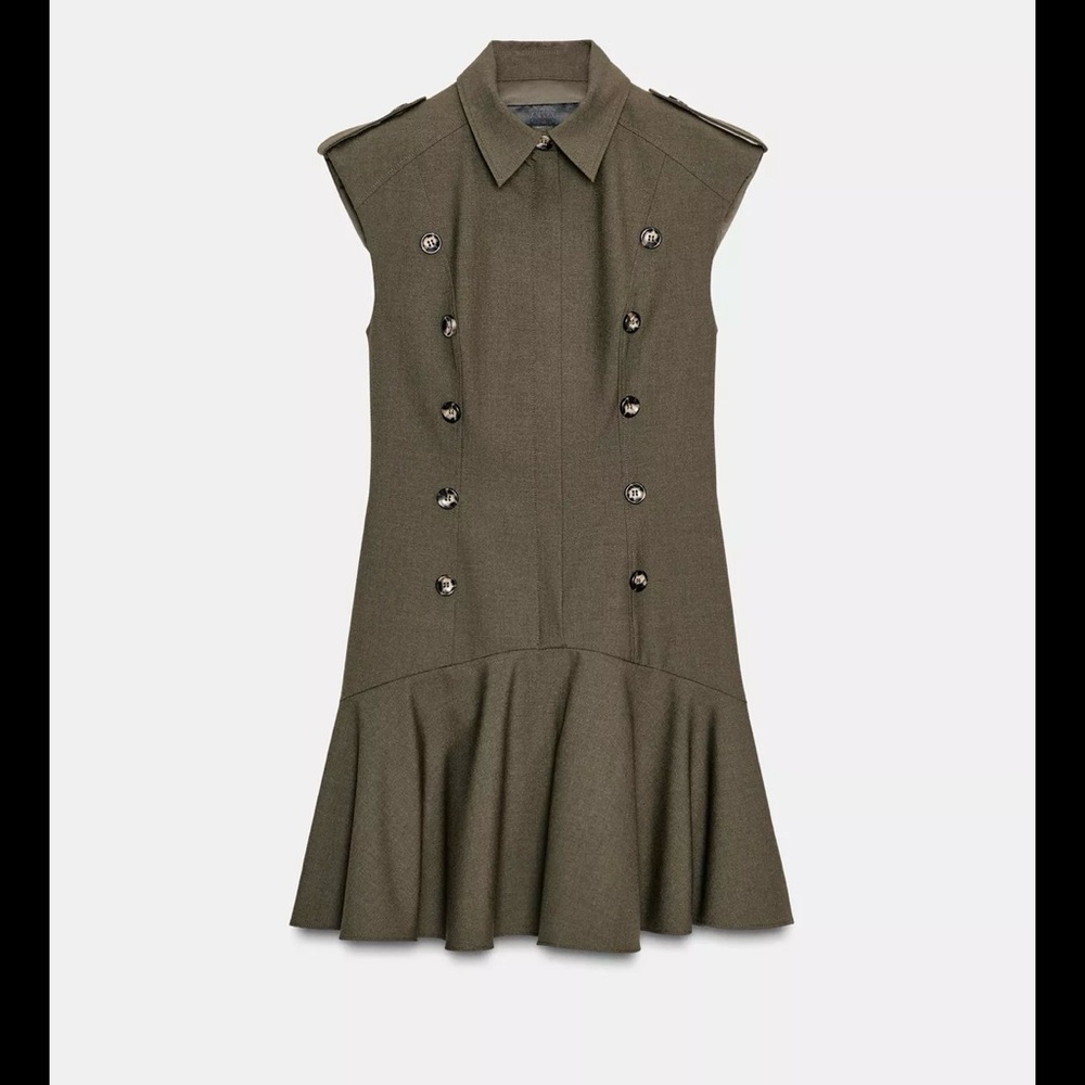 Zara Olive Green Military-Inspired Mini Dress - Picture 2 of 4